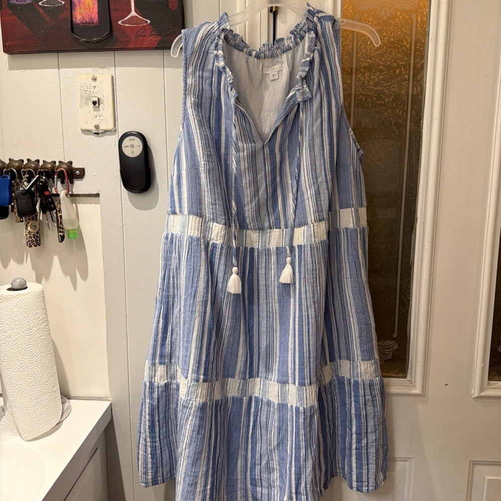 J. Jill Blue and White Striped Midi Dress